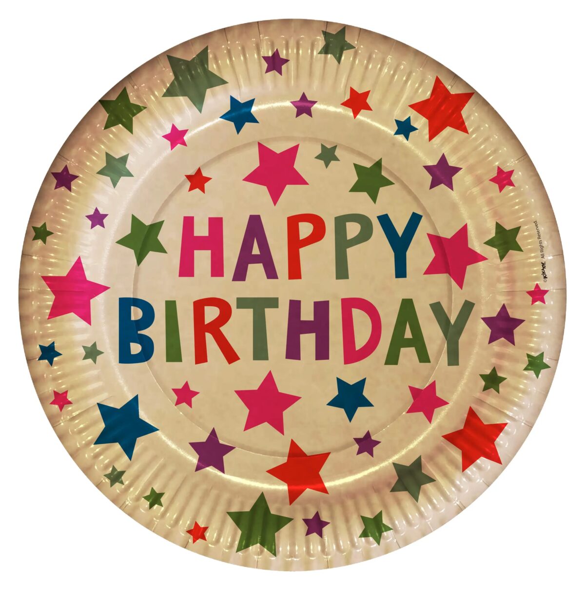 Happy Birthday Tasarımlı Renkli Yıldızlı Karton Tabak 23 cm - Görsel 2
