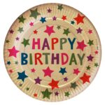 Happy Birthday Tasarımlı Renkli Yıldızlı Karton Tabak 23 cm - Görsel 2