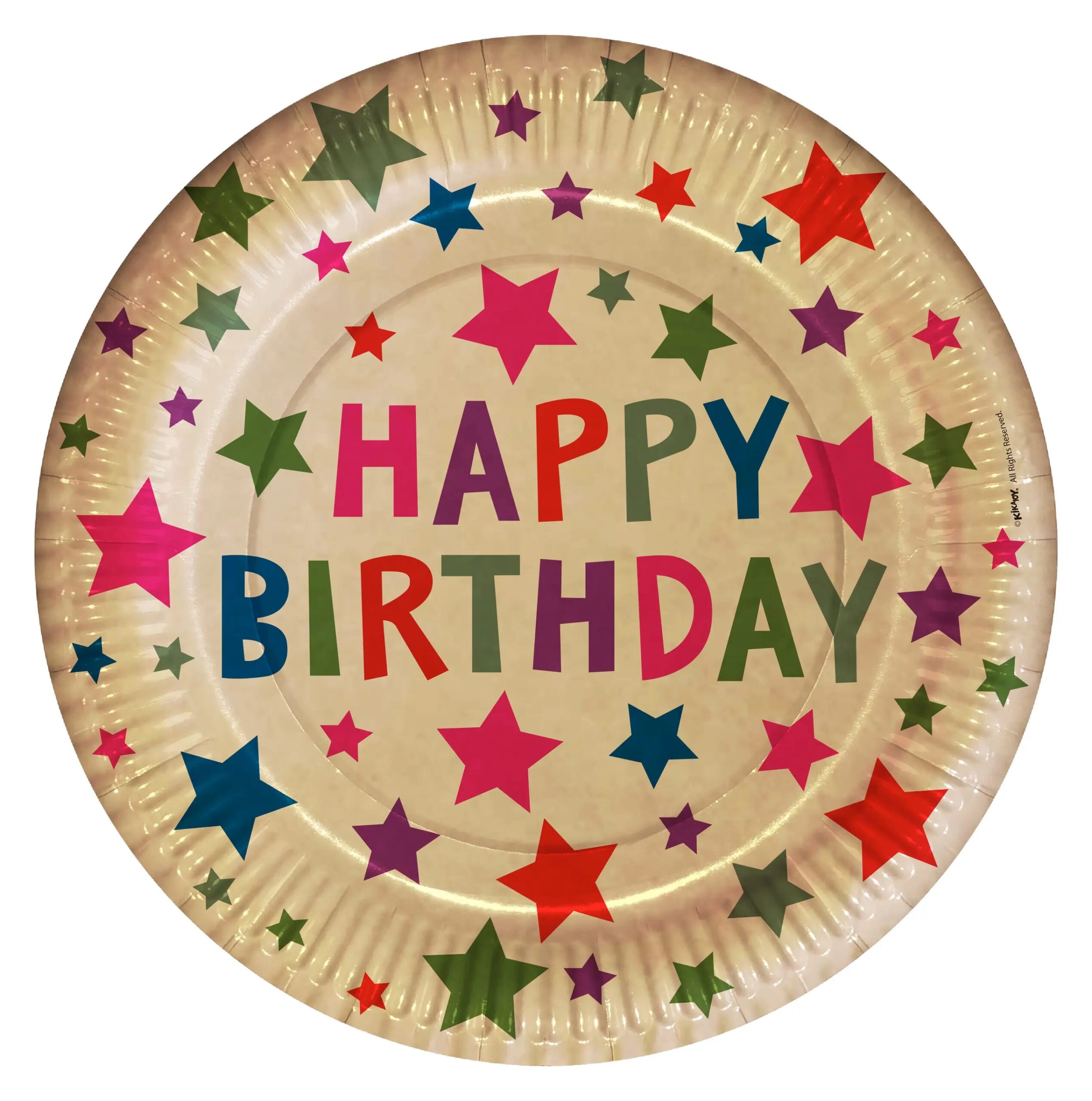 image1-3348 Happy Birthday Tasarımlı Renkli Yıldızlı Karton Tabak 23 cm - Görsel 1
