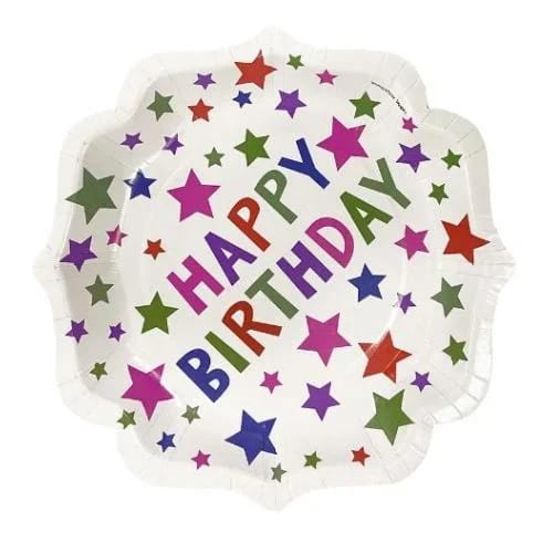 Happy Birthday Desenli Yıldızlı Kağıt Tabak 8'li