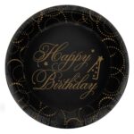 Happy Birthday Tasarımlı 23 cm Siyah Karton Tabak - Görsel 2
