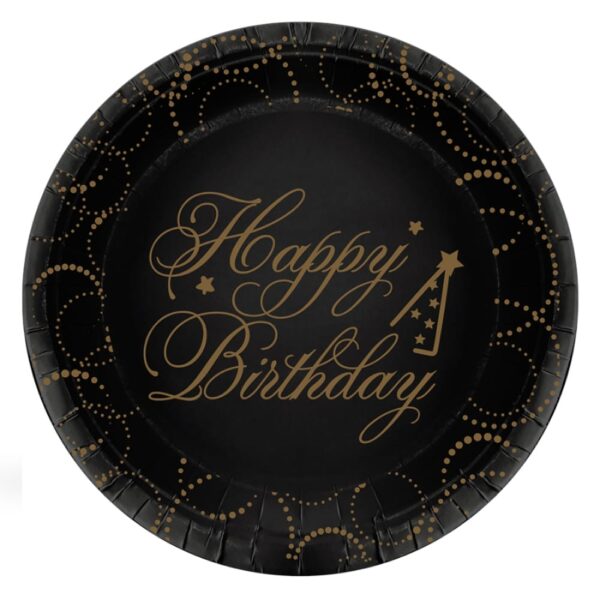 Happy Birthday Tasarımlı 23 cm Siyah Karton Tabak