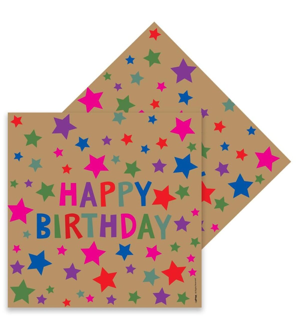 Happy Birthday Baskılı Renkli Yıldız Desenli Kraft Kağıt Peçete 33x33 cm 16'lı - Görsel 2