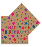 Happy Birthday Baskılı Renkli Yıldız Desenli Kraft Kağıt Peçete 33x33 cm 16'lı - Görsel 2