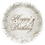 Happy Birthday Yazılı Beyaz Noktalı Karton Tabak 23 cm 6'lı - Görsel 2