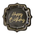 Luxury Happy Birthday Karton Tabak 23 cm 8'li Siyah-Altın - Görsel 2