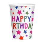 Happy Birthday Renkli Yıldız Desenli 8'li Kağıt Parti Bardağı - Görsel 2