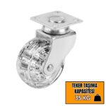 50x20 mm Şeffaf Furç Tablalı Mobilya Tekeri - Görsel 2