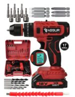 Assur ASR233 12V 17 Parça Çift Akülü Dijital Göstergeli Vidalama Makinesi Kırmızı - Görsel 2