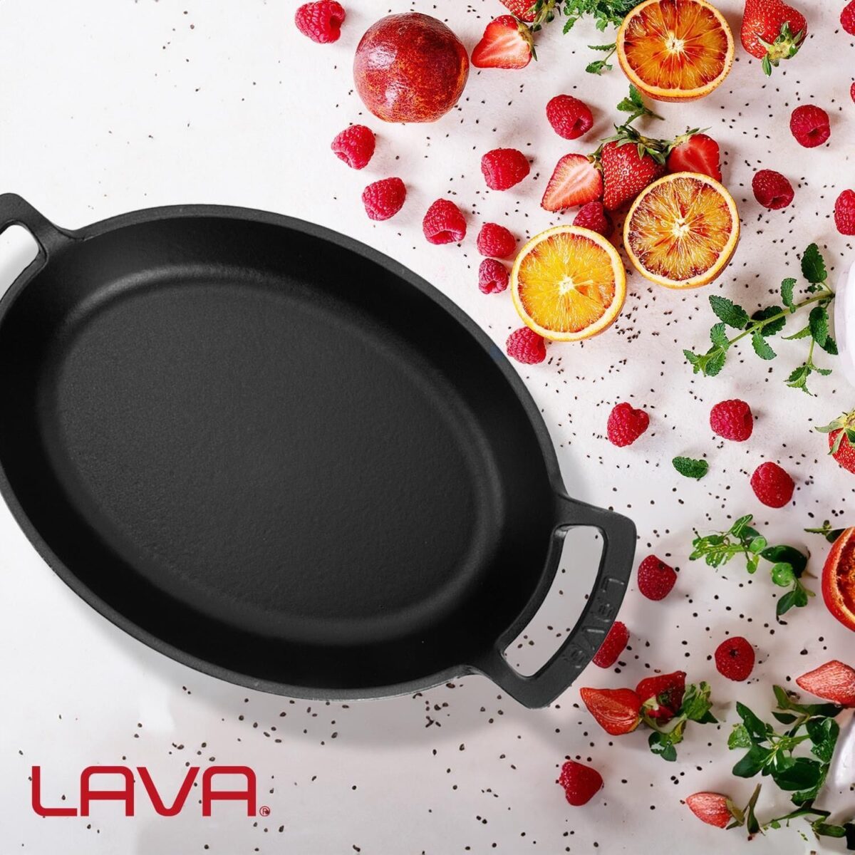 image1-368 Lava Döküm Oval Sahan Döküm Demir Yekpare Çift Kulplu Ölçü 23x17cm - Görsel 1