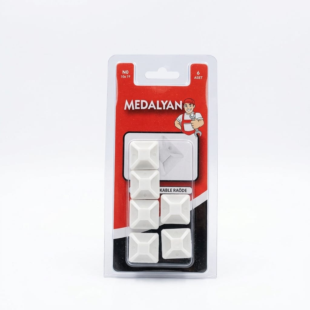 image1-3859 Medalyan DL-59 19x19 mm Yapışkanlı Kablo Kroşesi 5'li Paket - Görsel 1