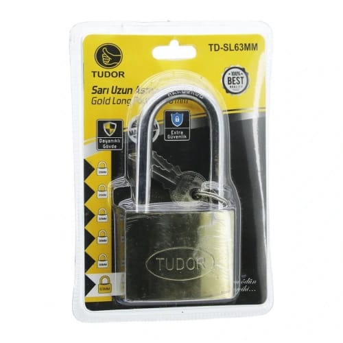 Tudor TD-SL63MM 63 mm Sarı Uzun Kancalı Asma Kilit (12x4 Adet)