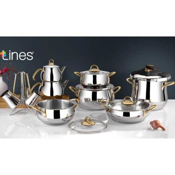 Lines ZEYCAN KÜRE ÇELİK ÇEYİZ SETİ ALTIN KULP 18 PARÇA