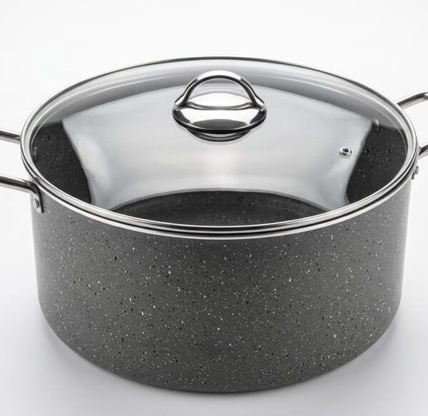 Mehtap Derin Dolma Tencere 38 cm Gri Granit Cam Kapaklı