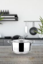 Lines Oscar Metal Kulp Cam Kapak Derin Çelik Tencere - 30 Cm