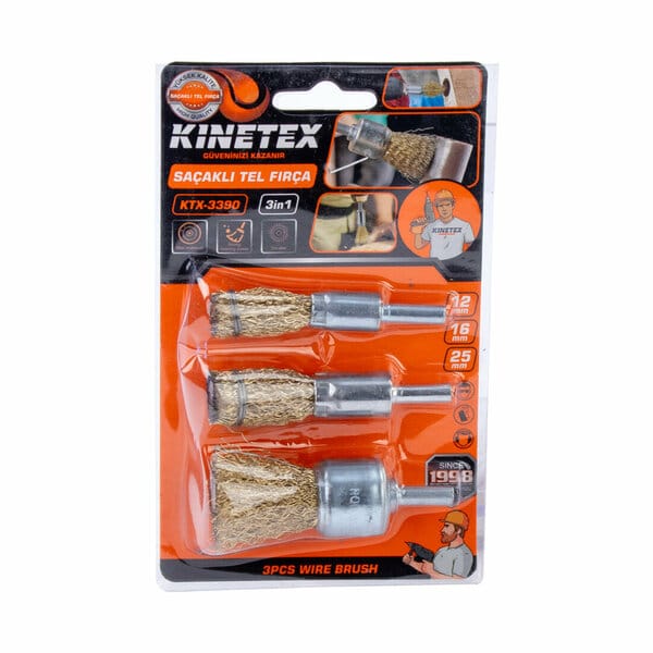 Kinetex KTX-3390 3'lü Saçaklı Tel Fırça Seti