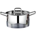 Lines Silver 20 cm Derin Çelik Tencere Metal Kulplu Cam Kapaklı