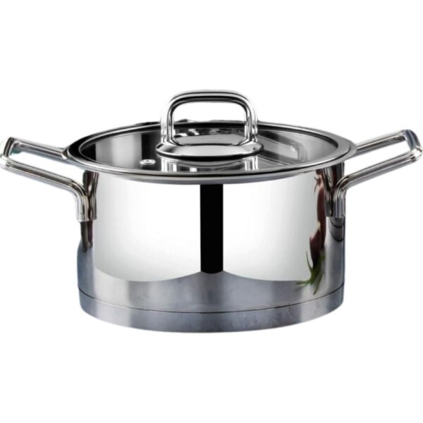 Lines Silver 20 cm Derin Çelik Tencere Metal Kulplu Cam Kapaklı