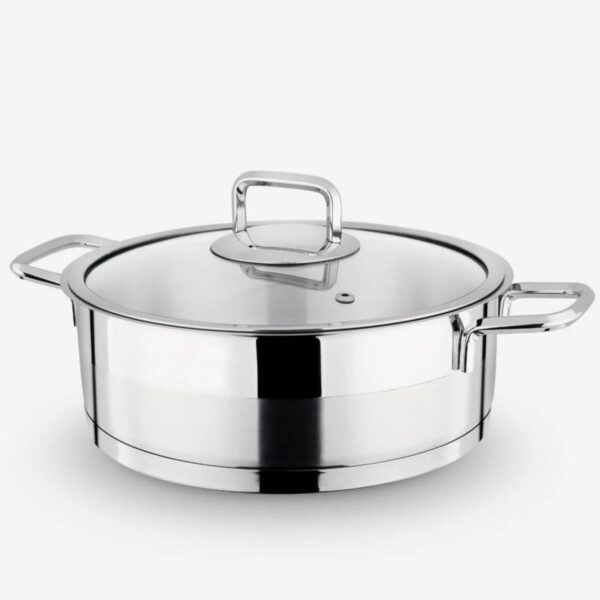 Lines Silver 22 cm Cam Kapaklı Çelik Basık Tencere