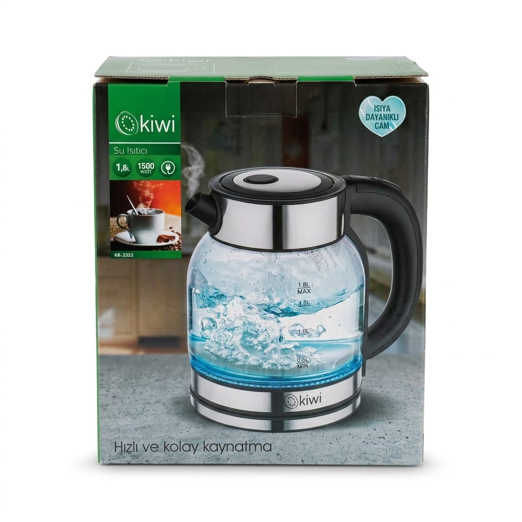Kiwi KK 3333 1.8 Litre 1500W Cam Kettle Su Isıtıcı