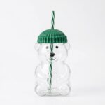 Cebe Home 580 ml Ayılı Cam Bardak Yeşil Detaylı Büyük Boy Kupa