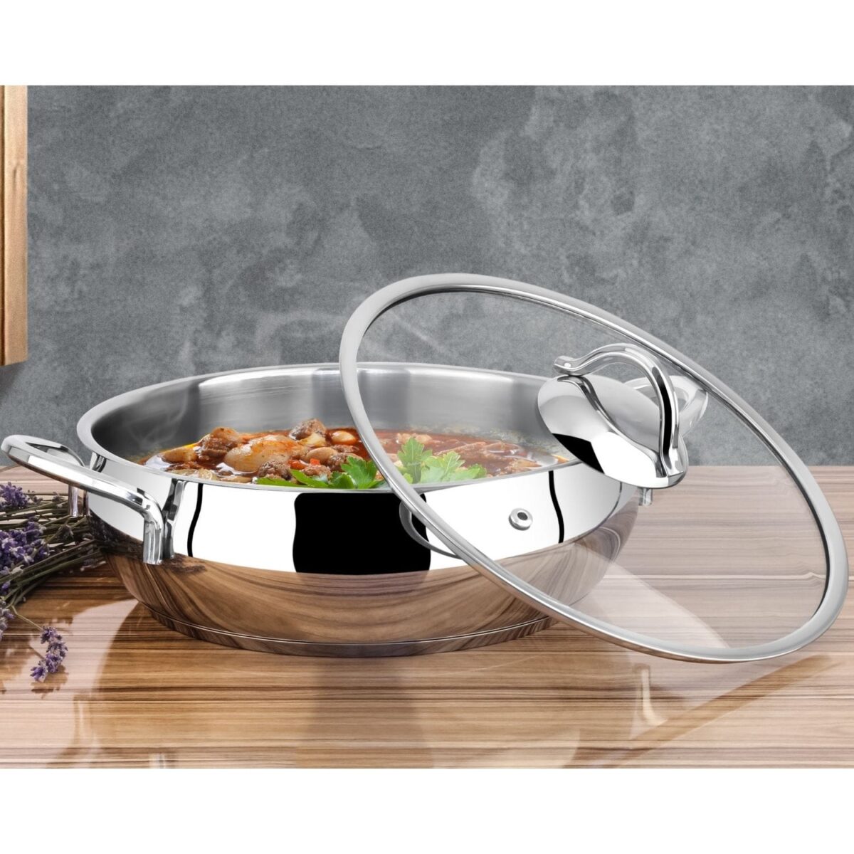 image1-444 Lines Zeycan Metal Kulp Basık Küre Paslanmaz Çelik Tencere 24 cm - Görsel 1