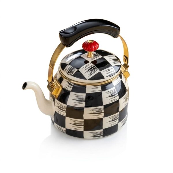 Kitchen Beyond Emaye Bitki Çayı Demliği 2.25 Litre Dama Desenli Fil Dişi