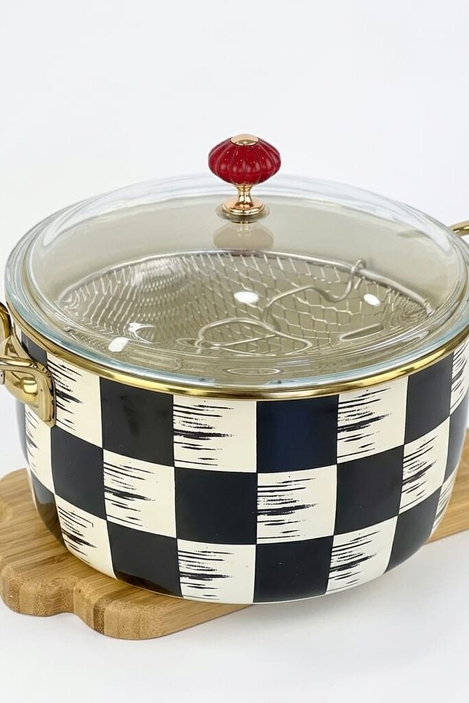 Kitchen Beyond Emaye Kızartma Tenceresi 22 cm Dama Desenli