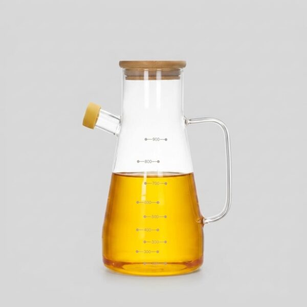 Cebe Home 900 ml Bambu Kapaklı Cam Yağlık ve Sirkelik
