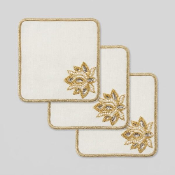 3lü Set Kare Nakışlı Taşlı Dekoratif Sunumluk 15x15 cm