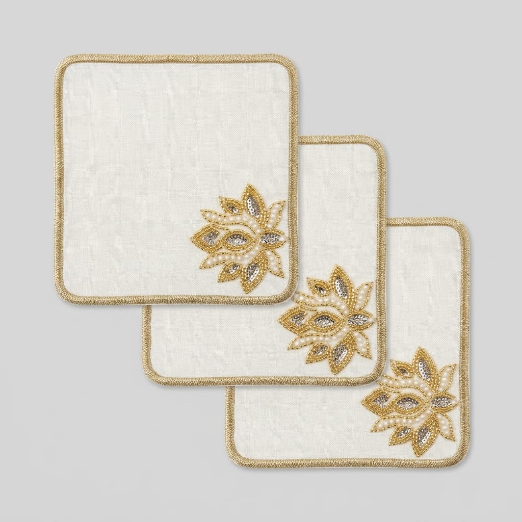 44429693-1-image-1 3lü Set Kare Nakışlı Taşlı Dekoratif Sunumluk 15x15 cm