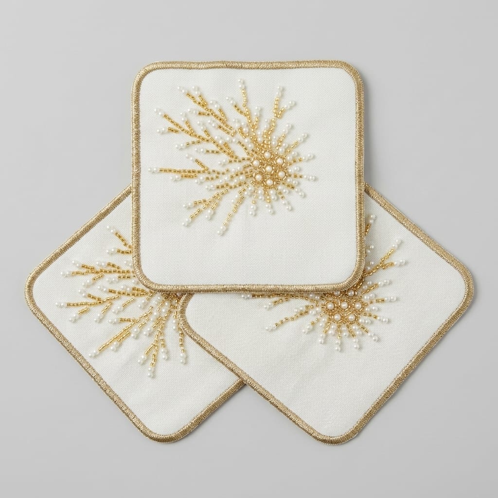 3'lü Nakışlı ve Taşlı Dekoratif Sunum Tabağı 15x15 cm