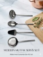 İlkChef 4 Parça Modern Mutfak Servis Seti Paslanmaz Çelik Sunum Gereçleri
