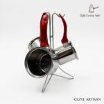 Trend 3'lü Standlı Metal Türk Kahvesi Cezve Seti Kırmızı
