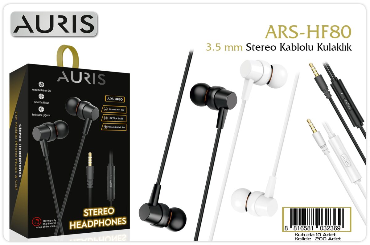Auris ARS-HF80 3.5mm Kablolu Mikrofonlu Stereo Kulak İçi Kulaklık
