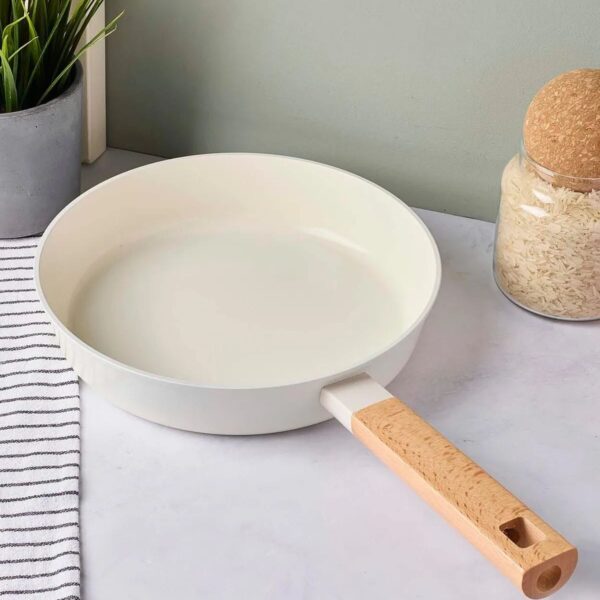 PEROTTİ CookWood Beige İndüksiyon Tabanlı Ahşap Saplı Seramik Tava 24 cm
