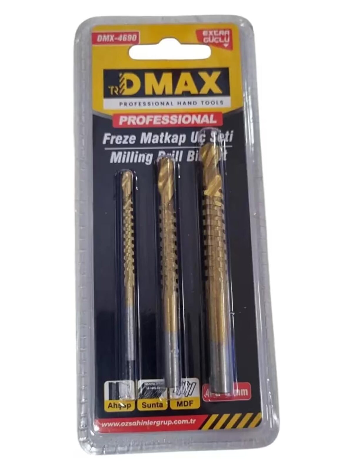 Dmax DMX-4690 3'lü Profesyonel Tungsten Karpit Freze Matkap Uç Seti 4-6-8mm