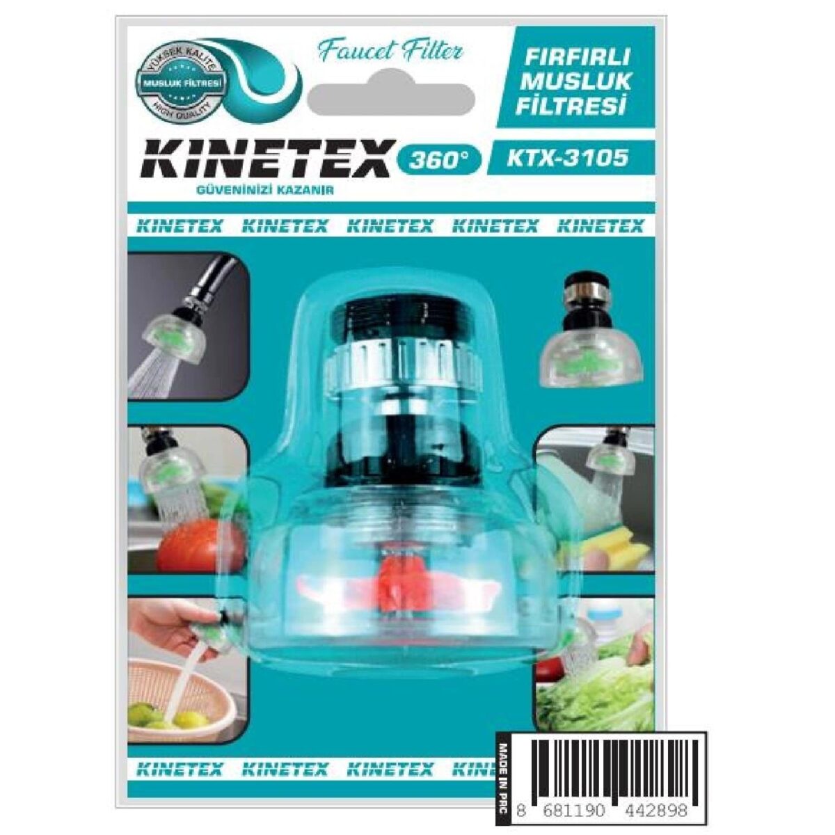 Kinetex 360 Derece Döner Başlıklı Mutfak ve Banyo Musluk Ucu Siyah