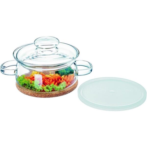 Simax 6053 Borosilikat Cam Tencere 1 Lt Mantar Nihaleli ve Plastik Kapaklı