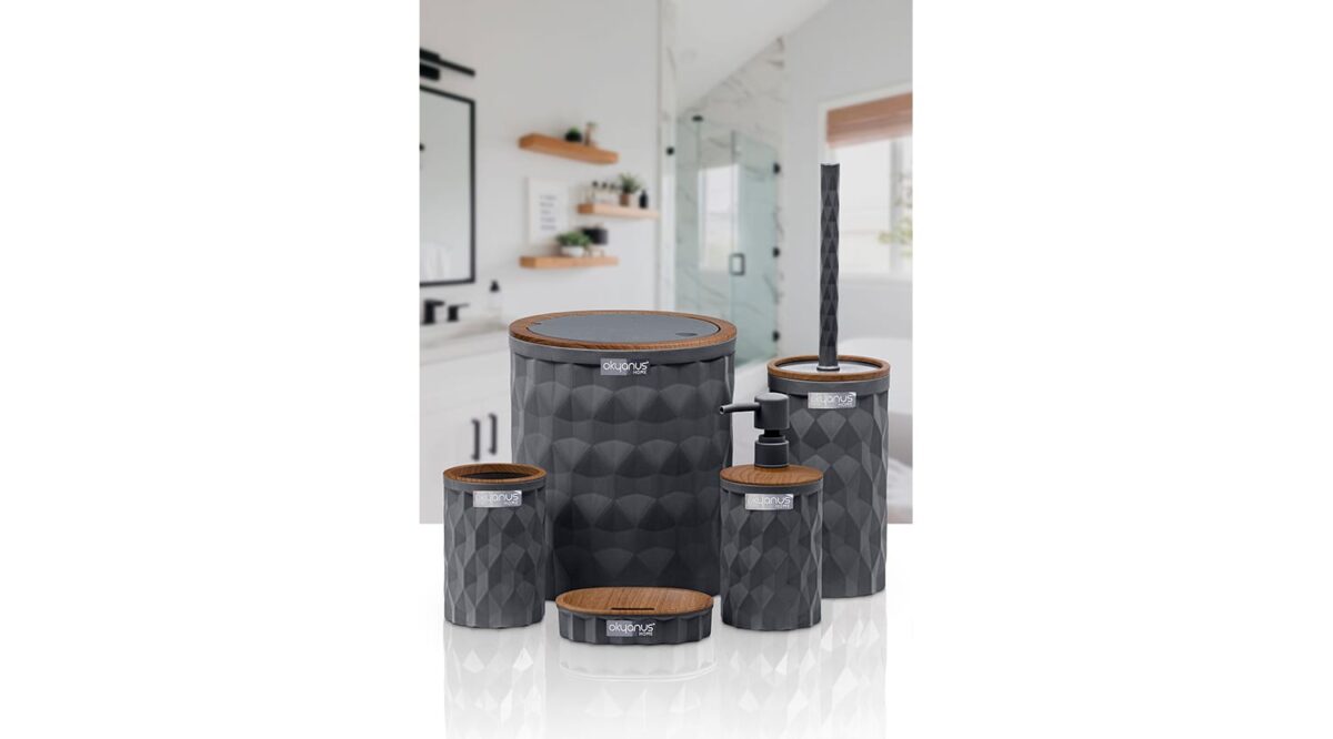 Diamond 5'li Banyo Seti Ahşap - Antrasit