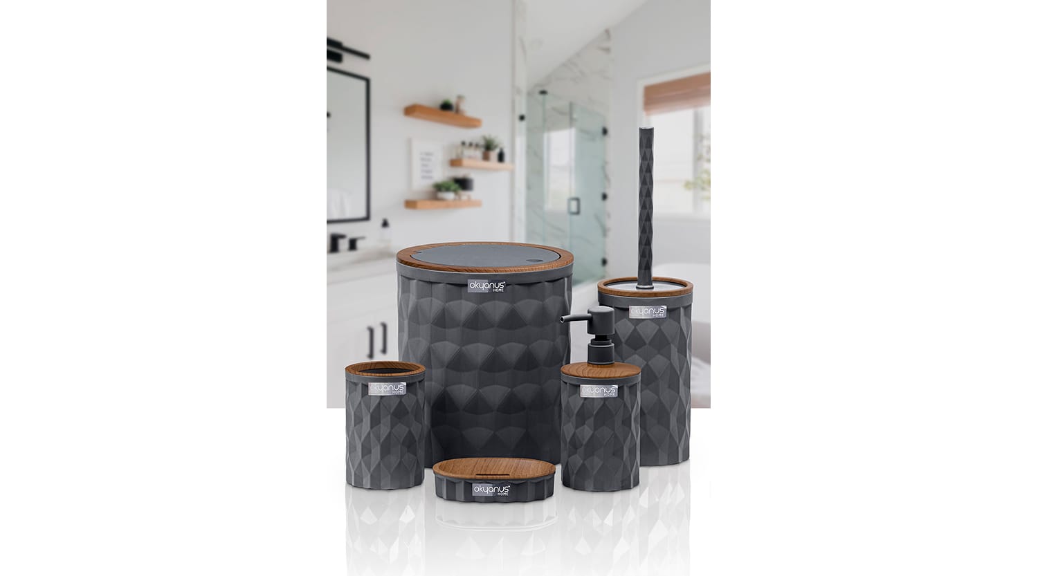 Diamond 5'li Banyo Seti Ahşap - Antrasit