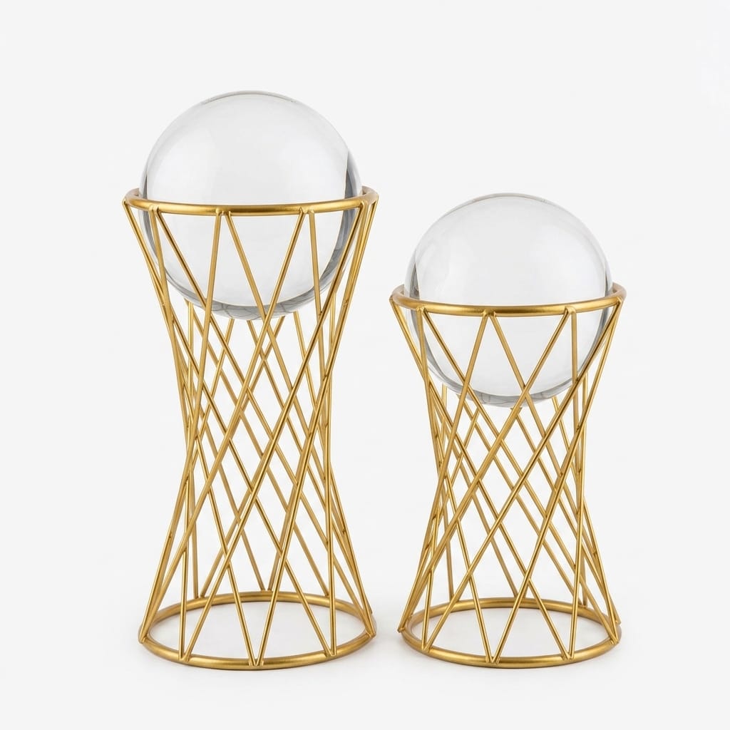 Gold Metal Standlı Kristal Görünümlü Dekoratif 2li Küre Seti