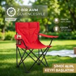 Katlanır Kamp Sandalyesi Bardaklıklı 80 cm Kırmızı