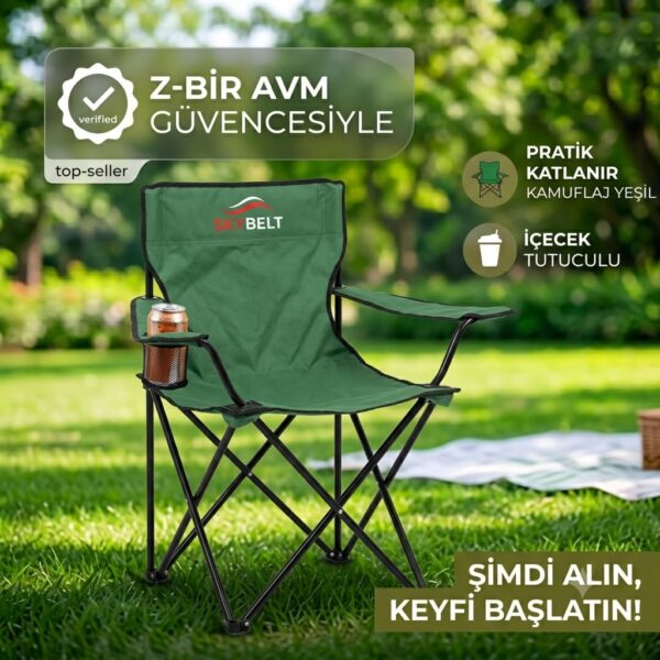 Yeşil Katlanır Kamp Sandalyesi Bardaklıklı 80 cm