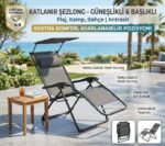 Katlanır Şezlong Güneşlikli Başlıklı Antrasit