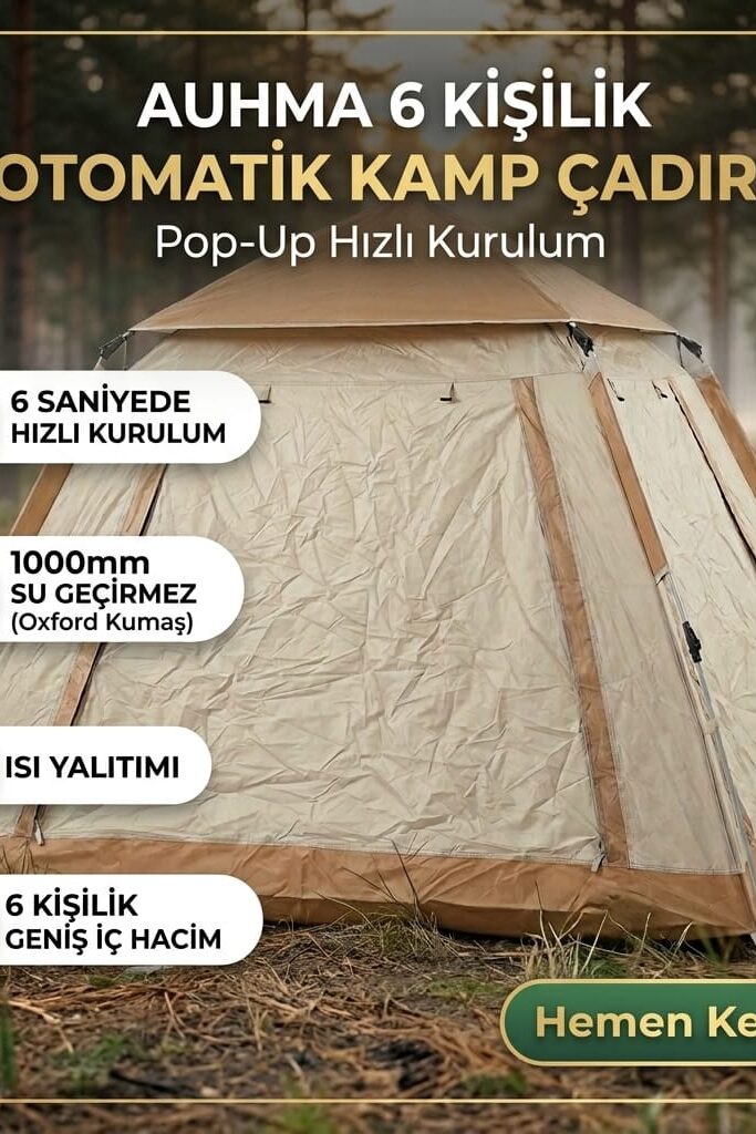 AUHMA 6 Kişilik Otomatik Pop-Up Kamp Çadırı 210x210x140 cm