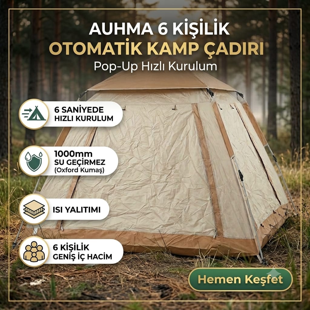 8681830035084-image-1 AUHMA 6 Kişilik Otomatik Pop-Up Kamp Çadırı 210x210x140 cm