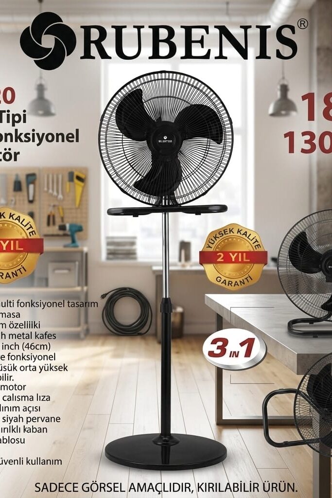 Rubenis RBS-20 Plus Pro 1000 Sanayi Tipi Metal Vantilatör 18 inç