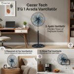 Cezer Tech 18 İnç 46 cm 3'ü 1 Arada Endüstriyel Vantilatör Siyah