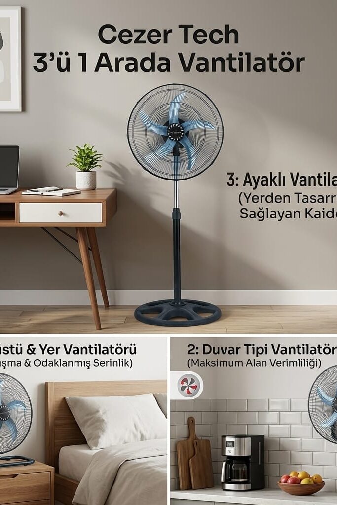 Cezer Tech 18 İnç 46 cm 3'ü 1 Arada Endüstriyel Vantilatör Siyah